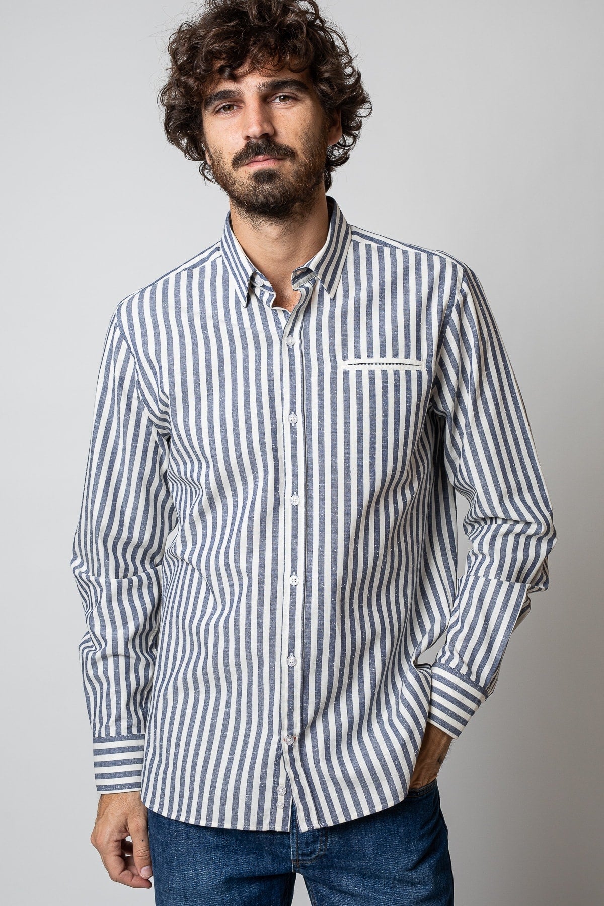 W. Sako - Blue Stripes Shirt 100% GOTS cotton